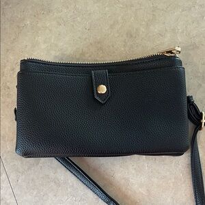 Chic Black Leather Wristlet Clutch
